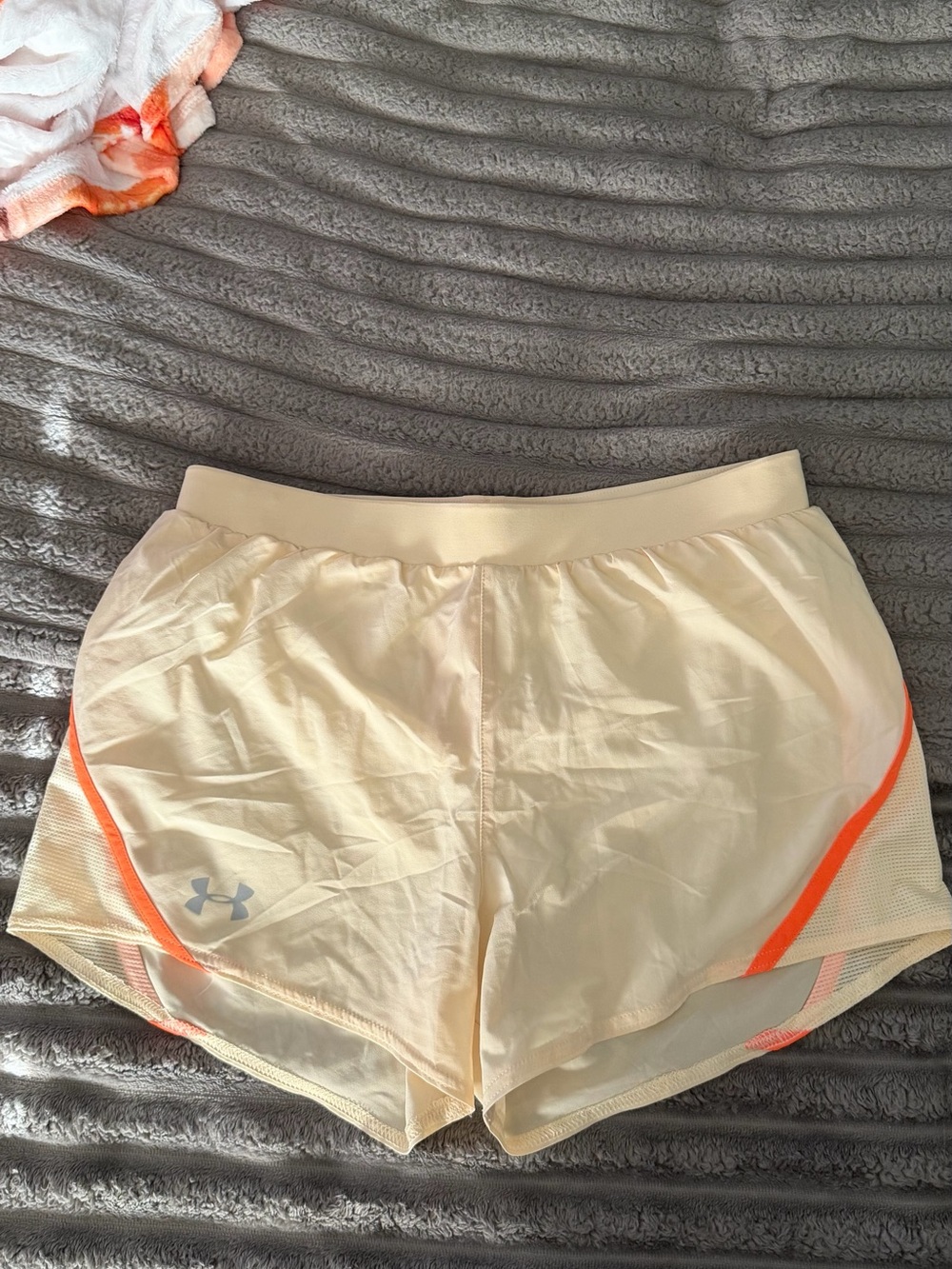 Under Armour Cream Athletic Running Shorts with Orange Trim